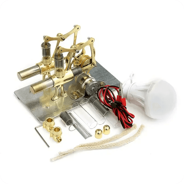 Twin Cylinder Stirling Engine Kit Gold