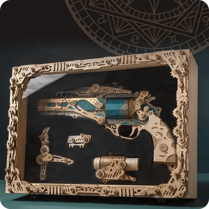 Wooden 3D Puzzle Steampunk Revolver
