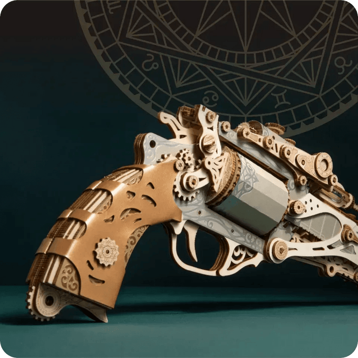 Wooden 3D Puzzle Steampunk Revolver
