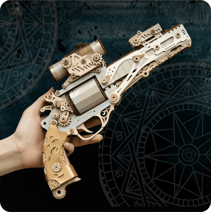 Wooden 3D Puzzle Steampunk Revolver